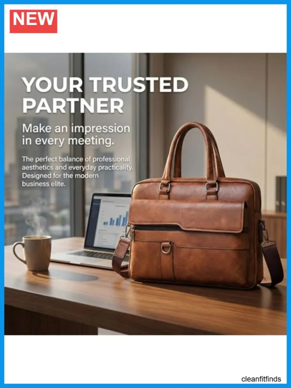 Men's Leather Laptop Bag 15 In Water-Resistant Briefcase Messenger for Work